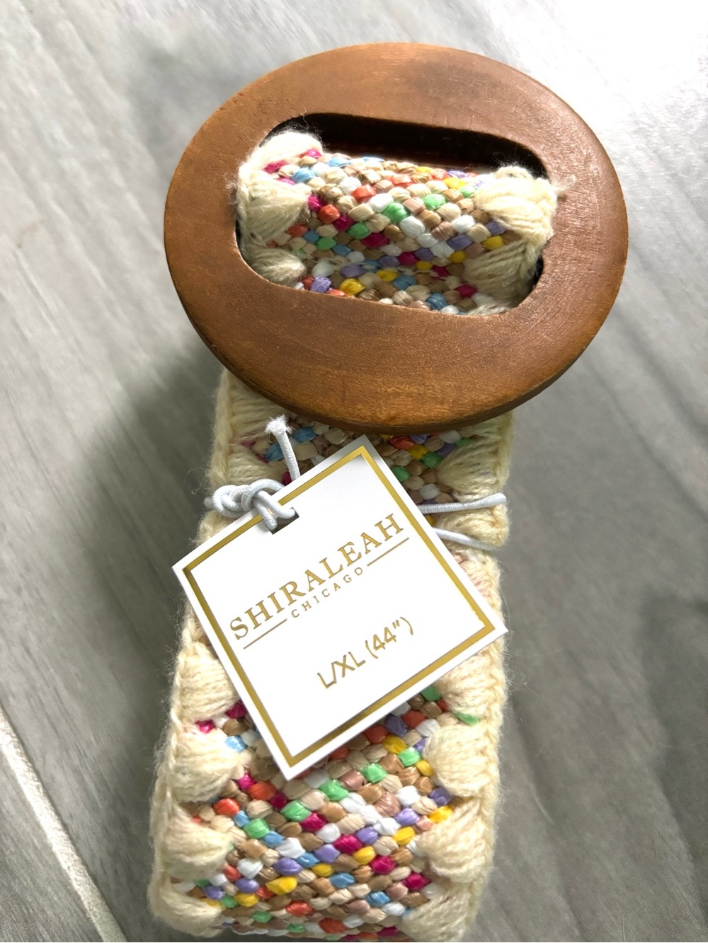 Shiraleah Cream Multicolor Braided Belt with Tan Wooden Ring